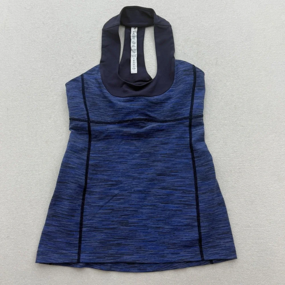 Lululemon Tank Top Womens 6 Blue Space Dye Racerback‎ Shelf Bra Activewear